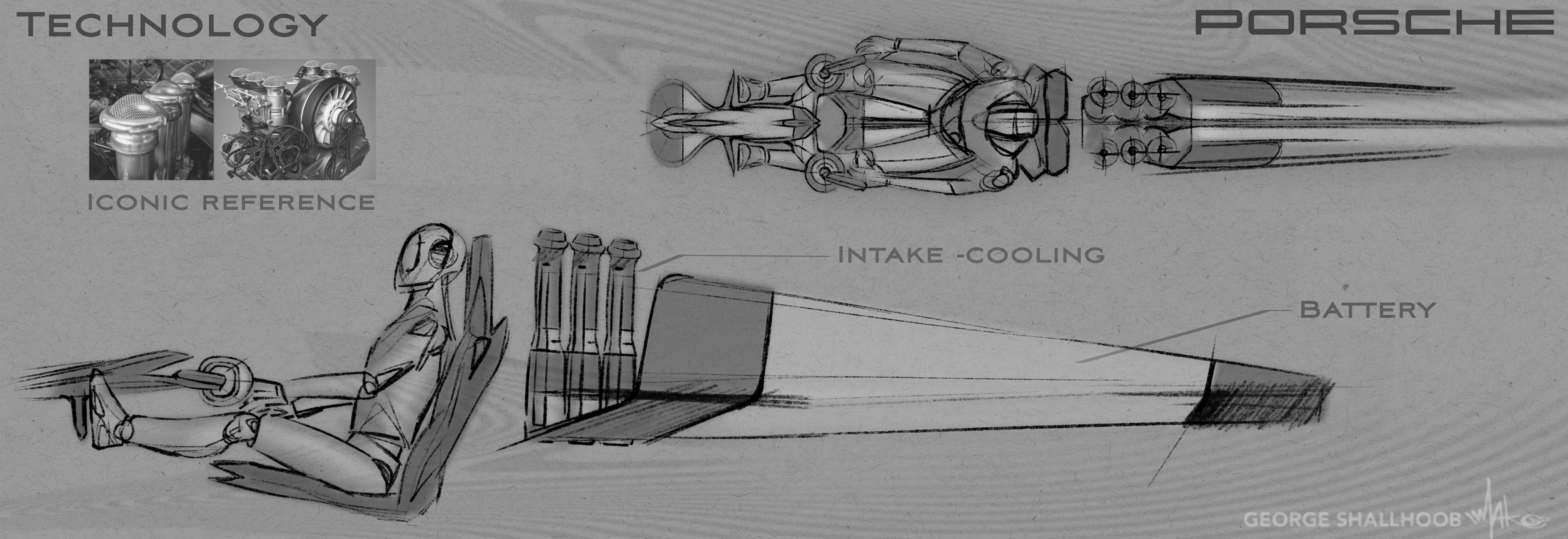 Final concept of a solar-powered, multi-terrain Porsche race craft.
