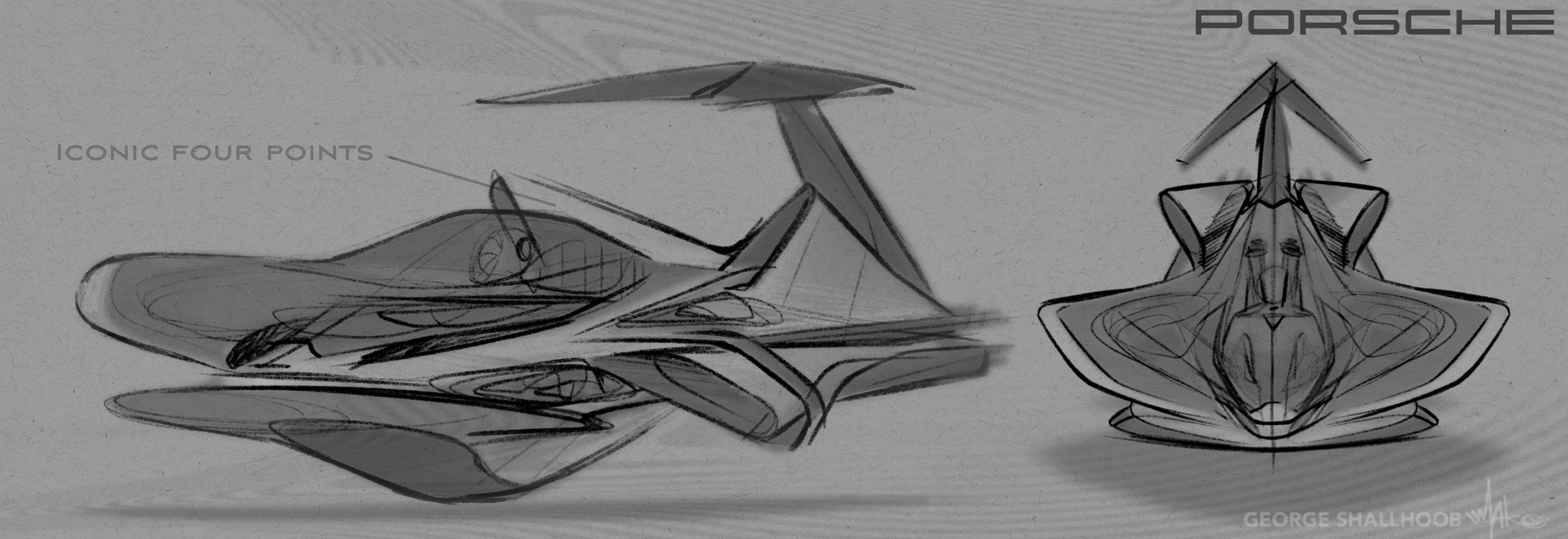 Porsche DNA fused with aquatic flow in wide, dynamic concepts.